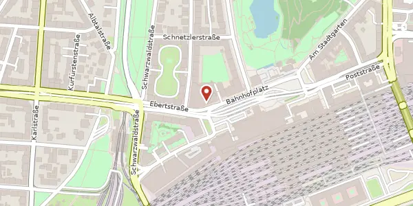 Karte der Umgebung von Bahnhofplatz 12, 76137 Karlsruhe